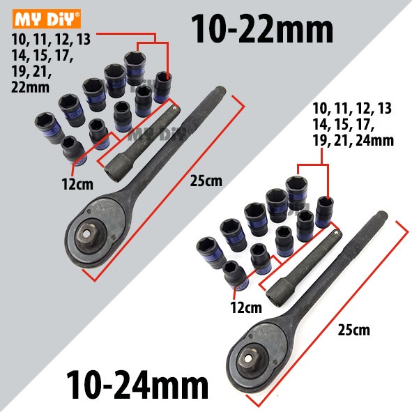 MYDIYHOMEDEPOT SRUNV 12PCS 1/2" DR Socket Wrench Box Socket Ratchet