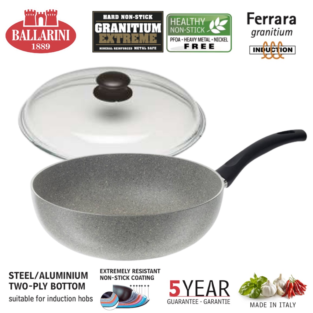 BALLARINI FERRARA Granitium NonStick Wokpan 28cm + Glass Lid 28cm