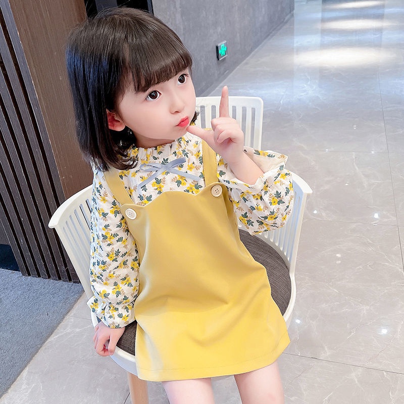 Girls dresses autumn clothes new Korean children s fake two piece floral skirt children s fashionable 0 3 year old female baby skirt