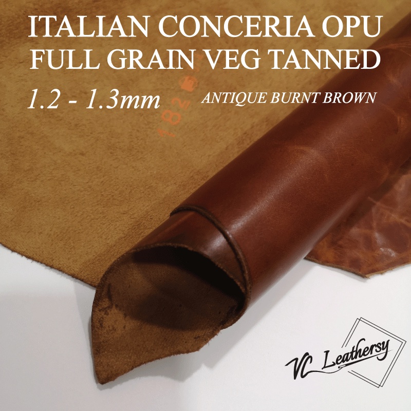 Italian Cowhide Full Grain Veg Tanned Leather Antique Burnt Brown 1.21