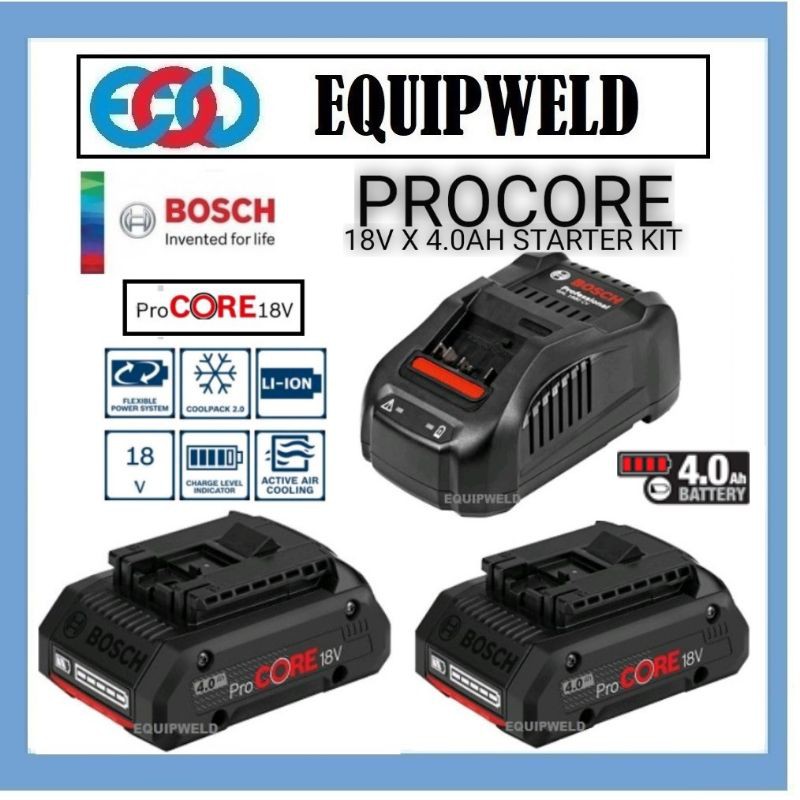 BOSCH STARTER KIT 18V PROCORE BATTERY & CHARGER (18V*4.0AH-2pc ...