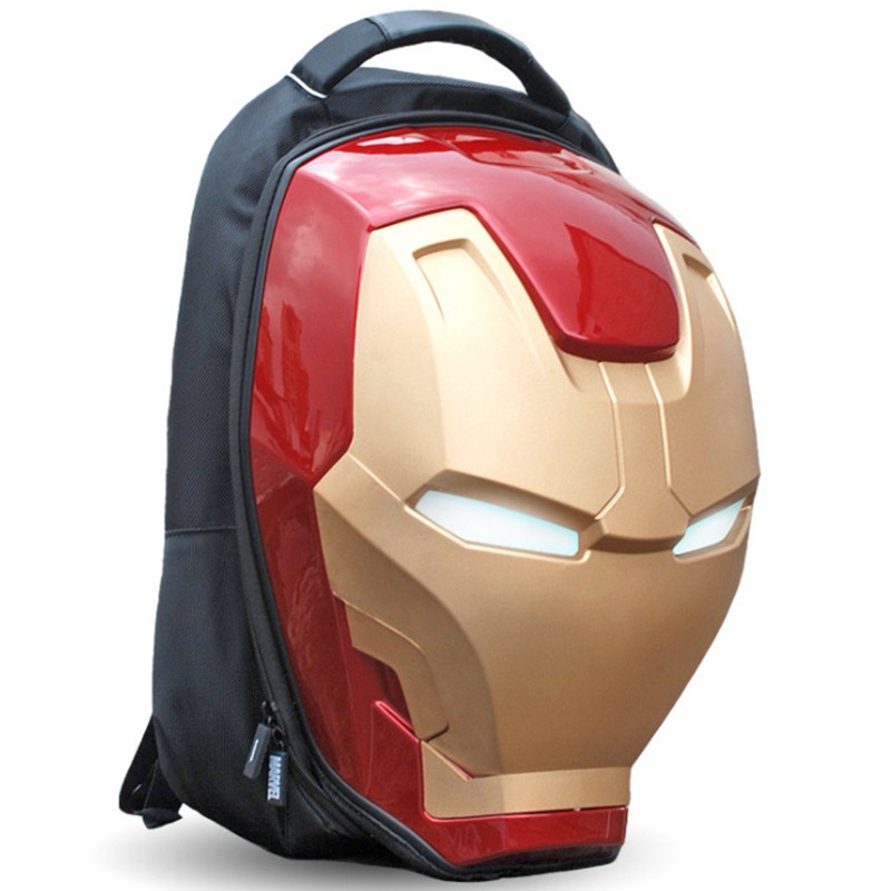 Marvel Iron Man Men s Backpack 3D Light Helmet Casual Canvas Travel Bag Shopee Malaysia