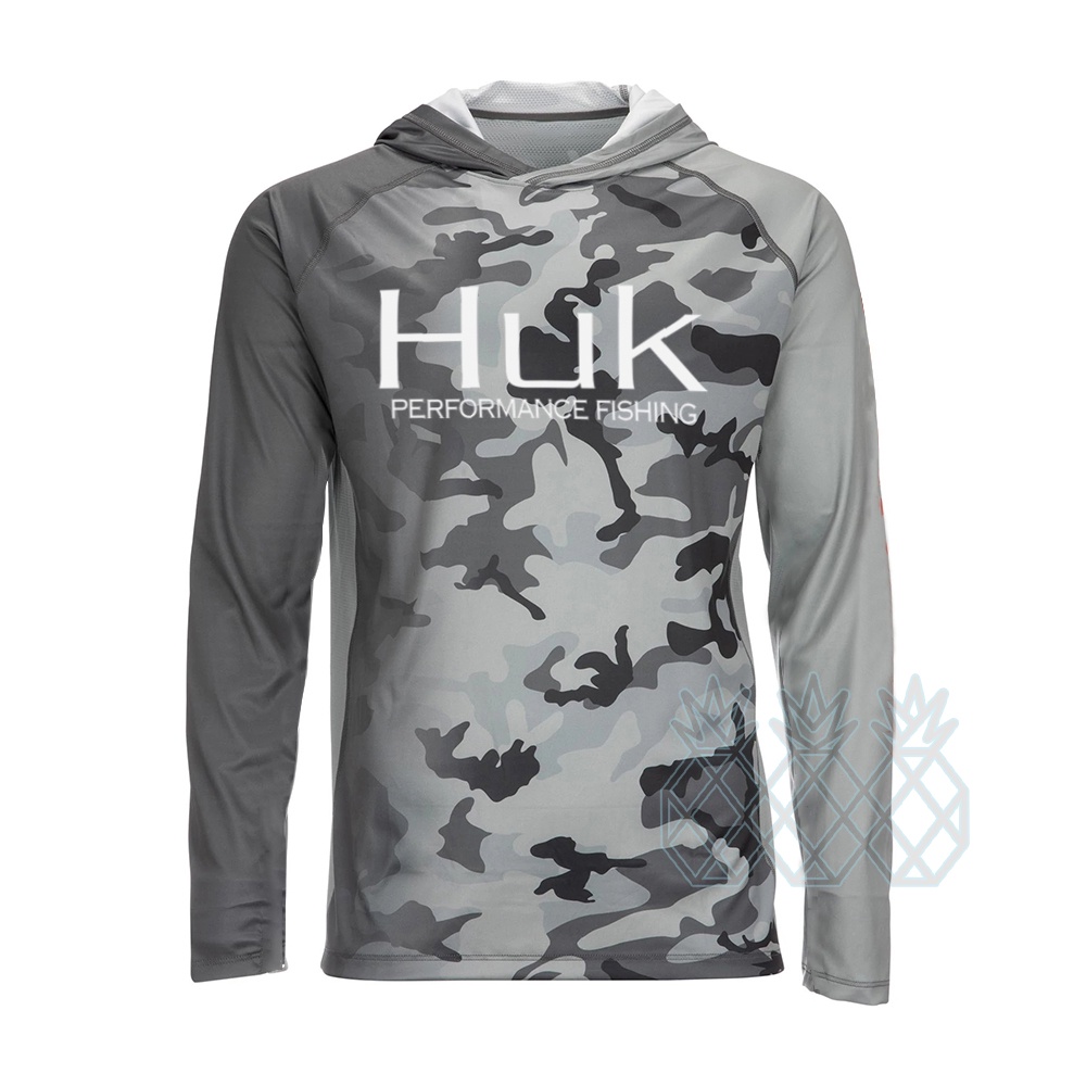 HUK Fishing Shirt Summer UPF50+ Performance T Shirt Hood Long Sleeve