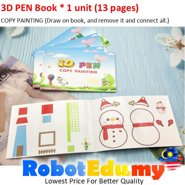 3D Printing Pen V2 / V3 Copy Paste Painting Drawing Arts Craft Book 13pages (Easy to Remove on book)