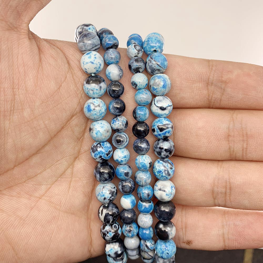 St.kunkka Natural Flame Agat Stone Round Beads - Sky Blue (1Strand/Lot ...