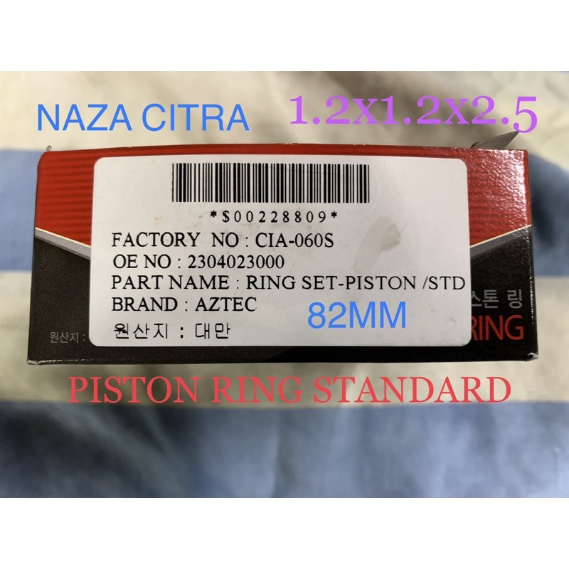 2304023000 NAZA CITRA MATRIX 1.8 PISTON RING STANDARD SIZE SET 82MM 1 ...