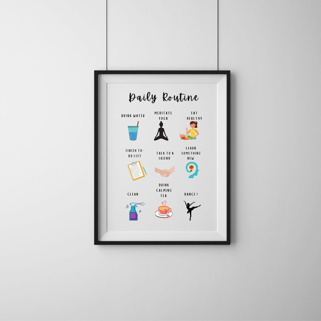 Daily Routine Wall Art, Happiness Print, Positive Print, Self Care ...