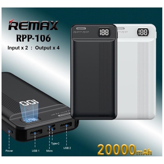 Remax RPP-106 20000mAh 💯% ORIGINAL Power Bank Dual In And Out With LED ...