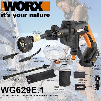 WORX WG629E.1 Hydroshot 20V Portable Pressure Cleaner FULL SET 1 BATTERY 1 CHARGER 1 PRESSURE CLEANER