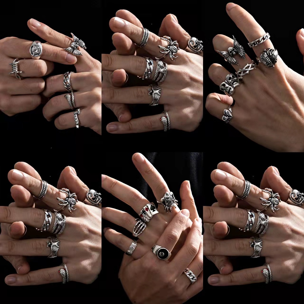 7Pcs New Hip-hop Rock Creative Dark Personality Retro Spider Snake Bat ...