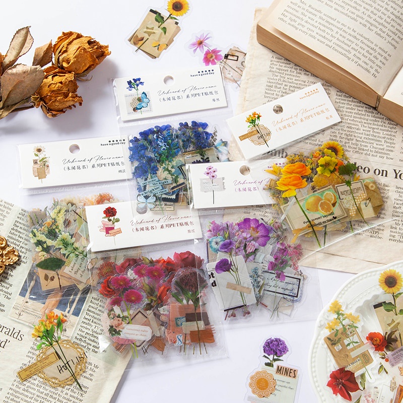 Journamm 40pcs/pack PET Floral and Plant Transparent Stickers Kit ...