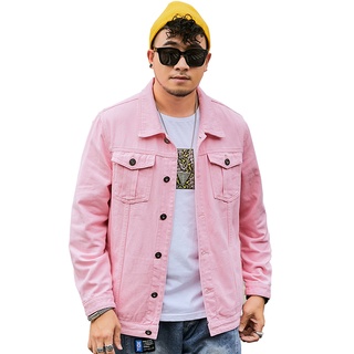 2022 spring and autumn new Men's pink denim jacket Fashion casual loose  cotton denim jacket men Men and women can wear | Shopee Malaysia