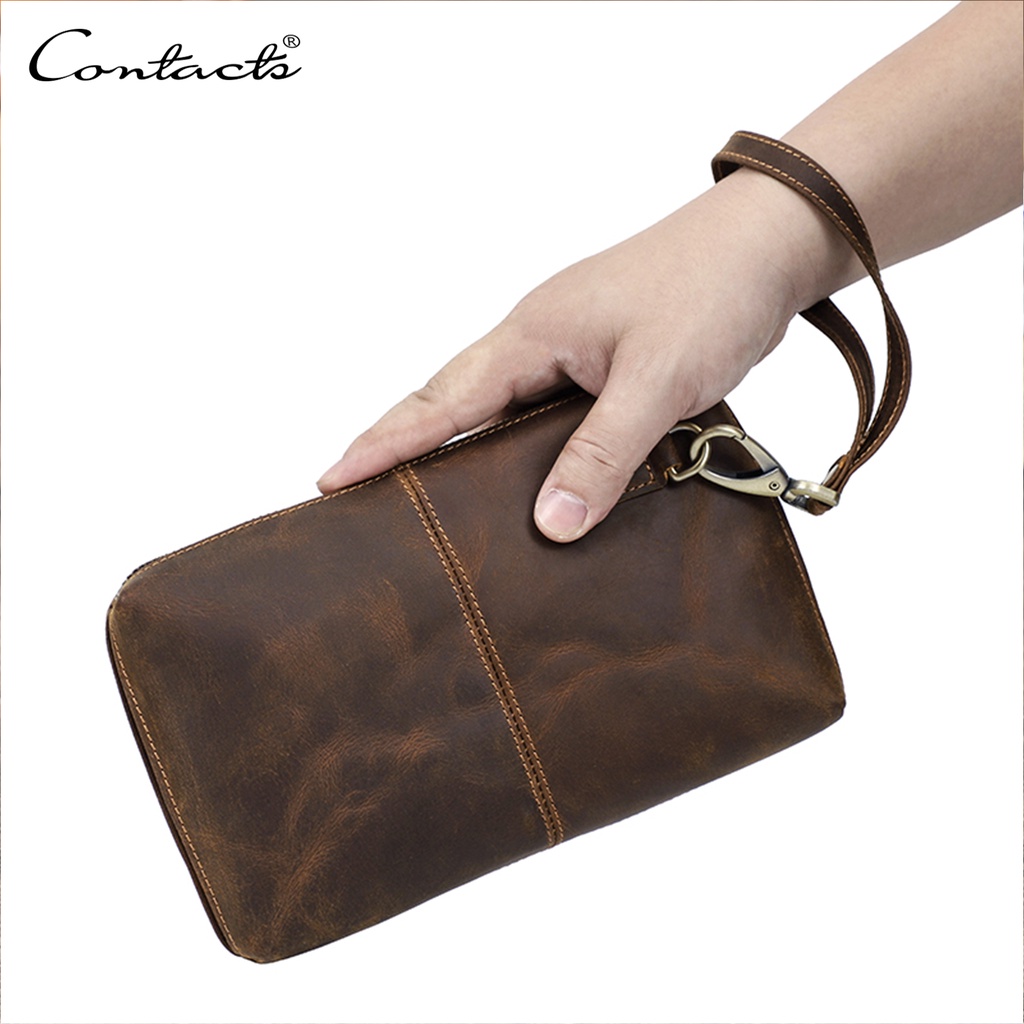 CONTACT'S Vintage Men's Clutch Bag RFID Genuine Leather Large Capacity