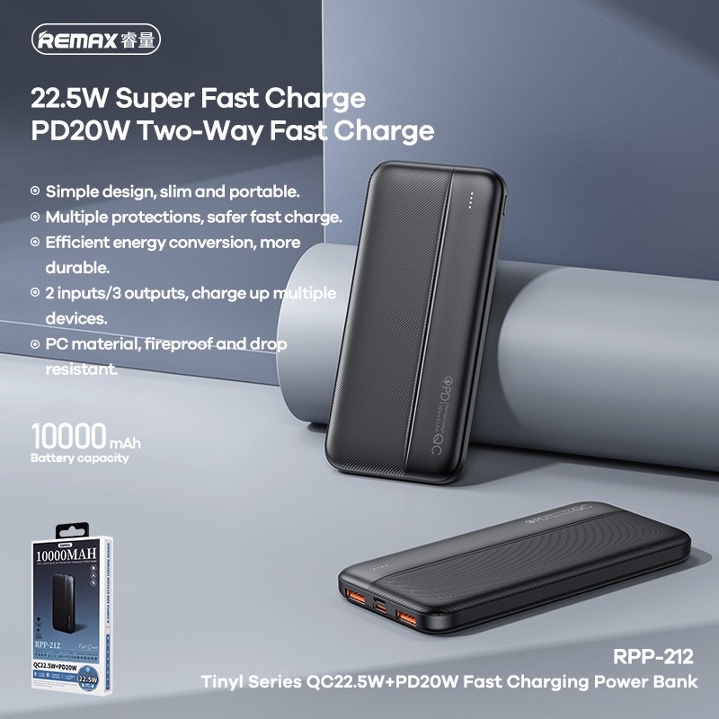 REMAX RPP-212 Tinyl Series 22.5W QC+PD Fast Charging Power Bank ...