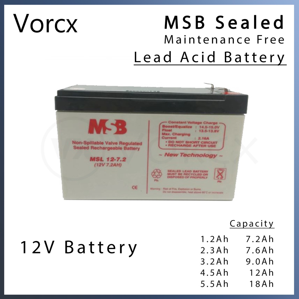 MSB 12V Rechargeable Sealed Maintenance Free Lead Acid Battery | Shopee ...