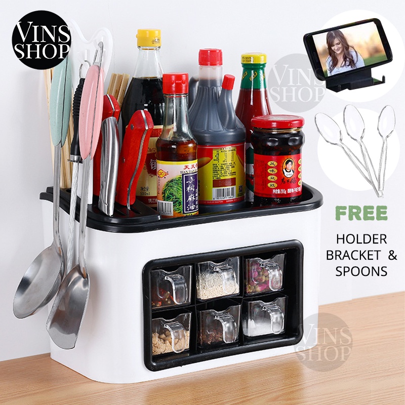 VINS Kitchen Seasoning Organizer Spice Rack Food Storage Soy Sauce Salt ...
