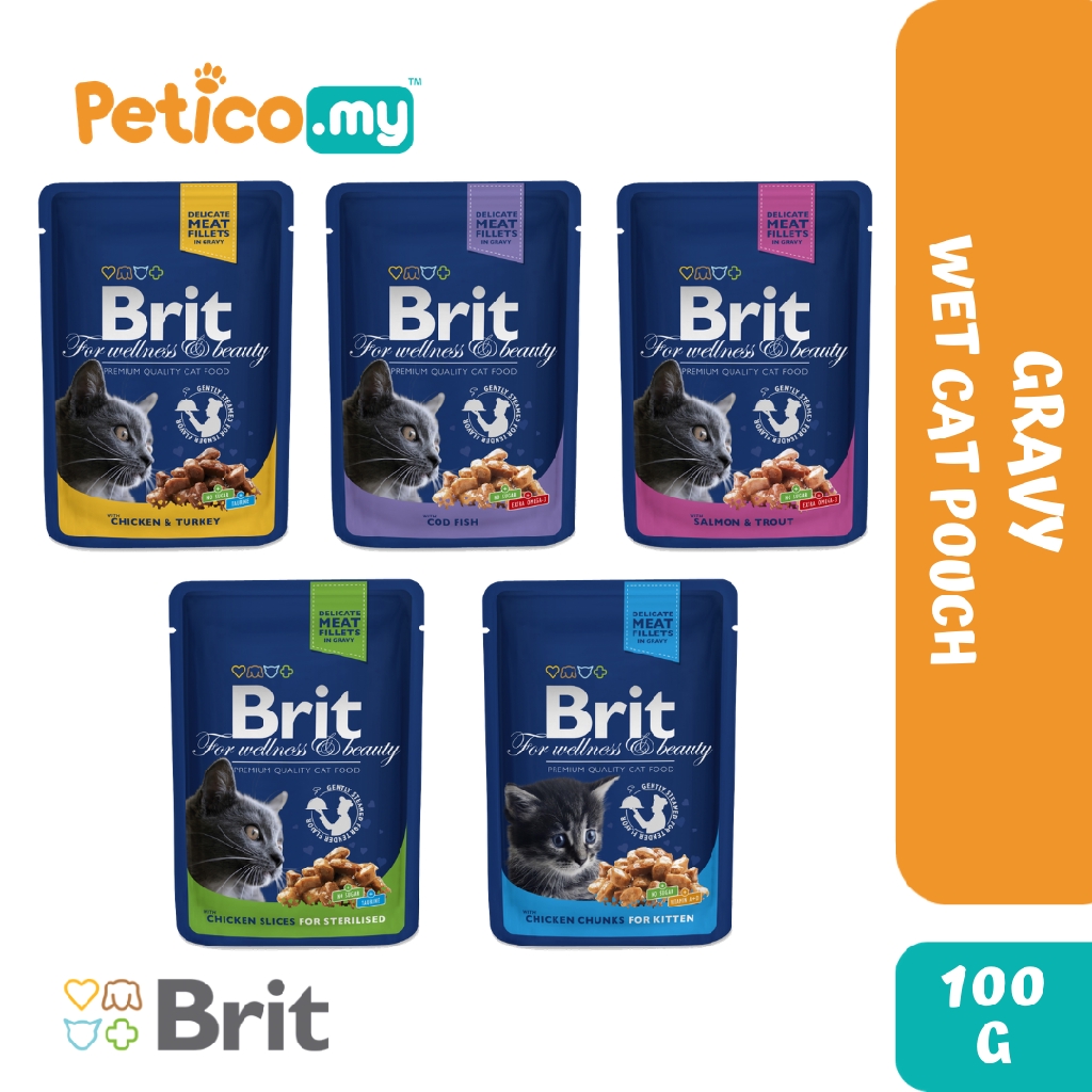 Brit Premium 100g Cat Pouch in Gravy Wet Cat Food 4 Flavours