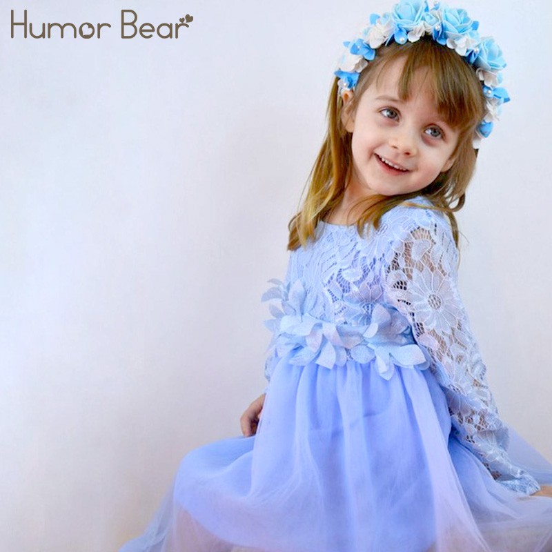 long sleeve bud silk yarn princess dress blue powder two colors