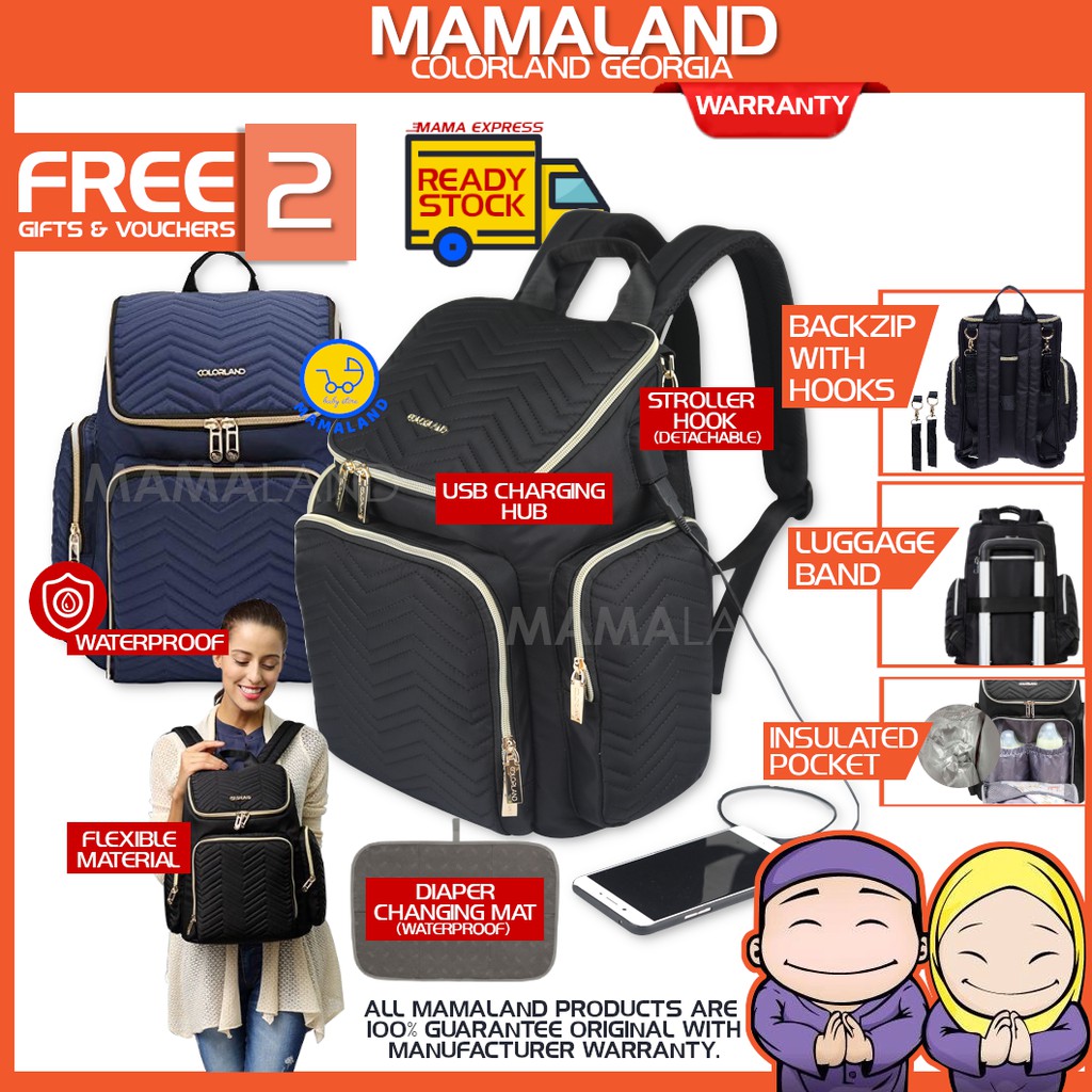 Mamaland Colorland Georgia Multipocket Waterproof Insulated Lightweight  Mommy Baby Diaper Bag Backpack