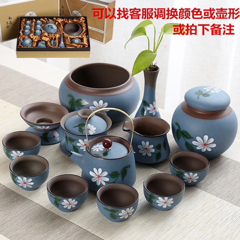 Glass teapot┋Ceramic handpainted Kungfu tea set set household simple