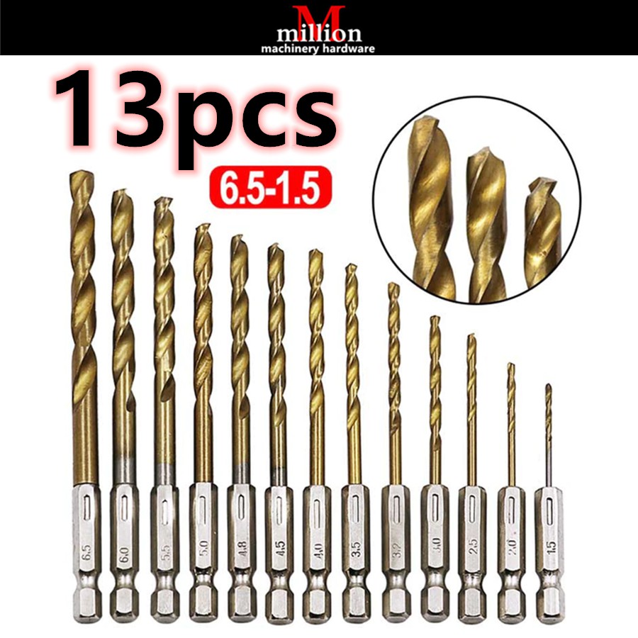 13pcs 16pcs 1.56.5mm 1/4 Hex Shank HSS High Speed Steel Titanium