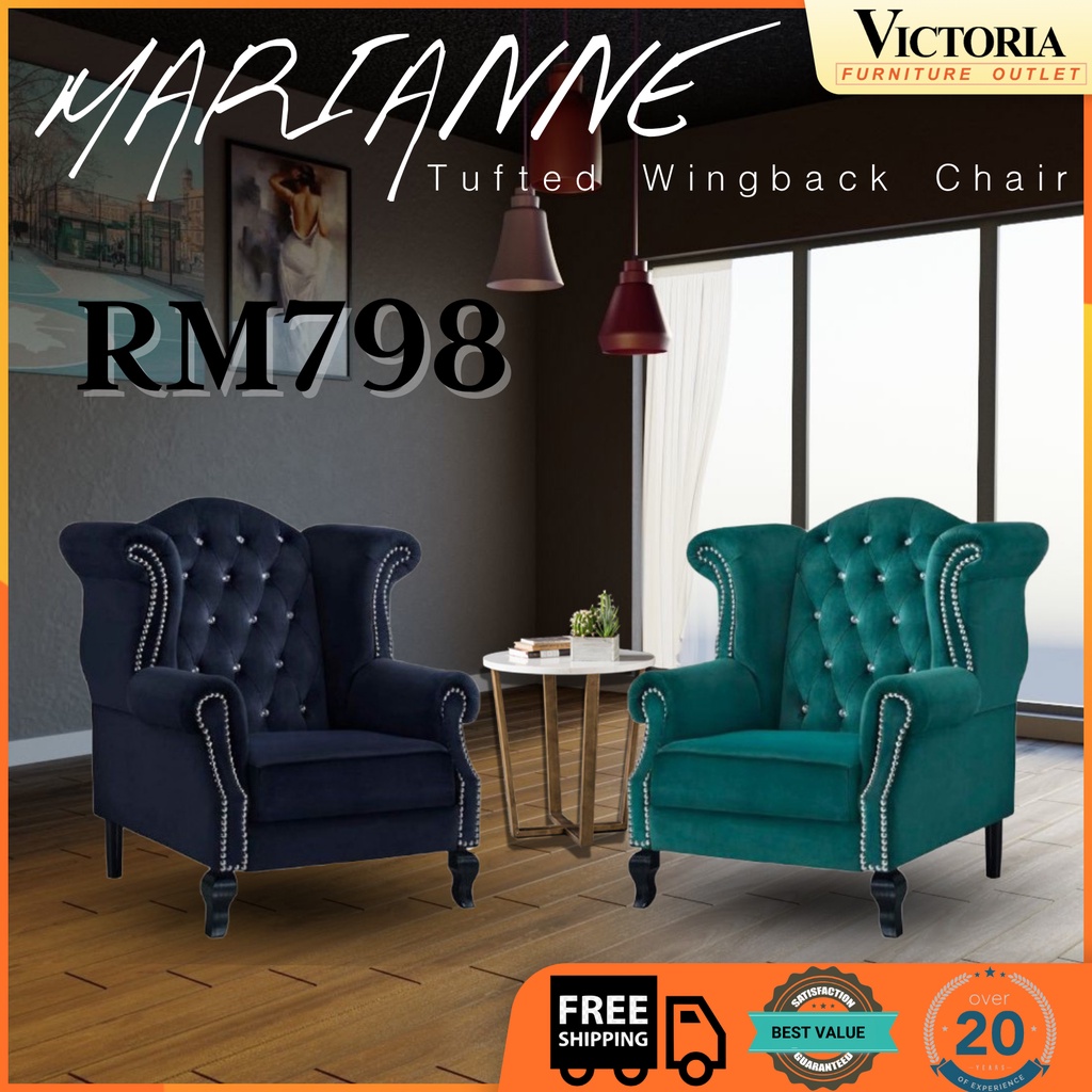 [READY STOCK] VICTORIA FURNITURE Marianne Button-Tufted Wingback Chair  Murah Sofa Seater - Technical View