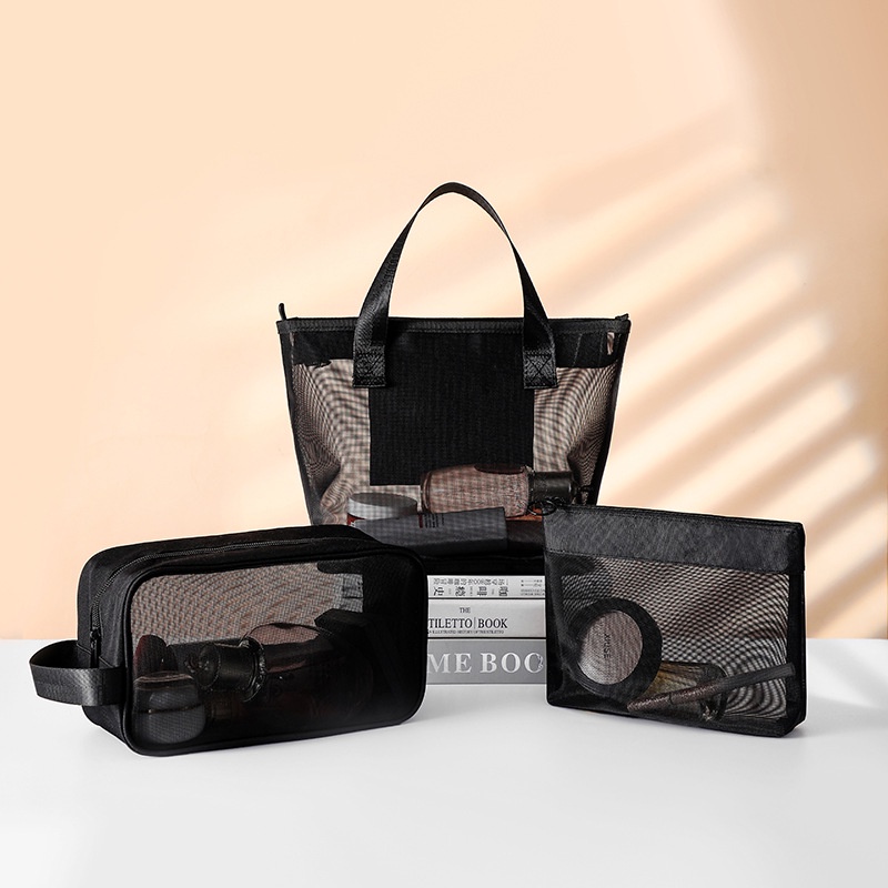 Largecapacity mesh toiletry bag black tote mesh cosmetic bag. Shopee Malaysia