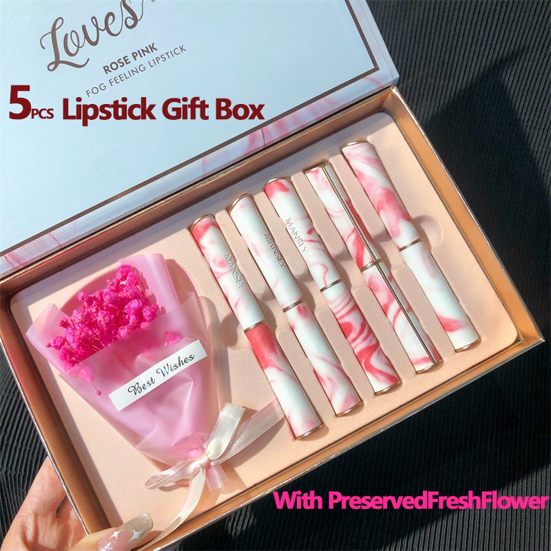 5 PCS Colors Revival Velvet Lip Glaze Matte Set Gift Box Rose Pink Fog