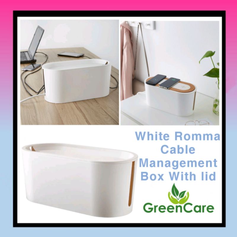 ROMMA Cable management box with lid, white - IKEA