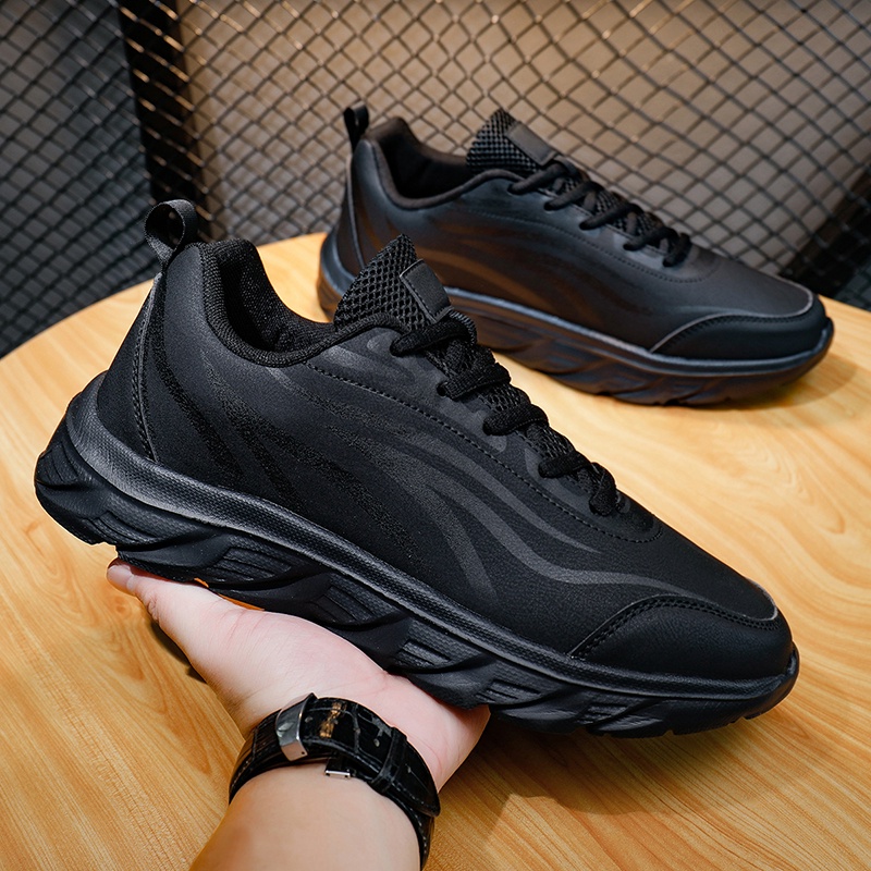 38-48 large size all black sneakers 29cm lightweight leather casual ...