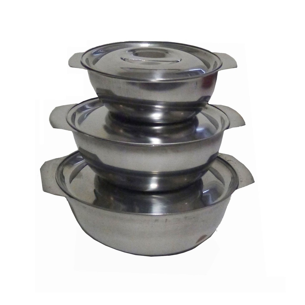 3pcs Stainless Steel Soup Bowls Set with Lid (12cm, 14cm, 16cm) Shopee Malaysia