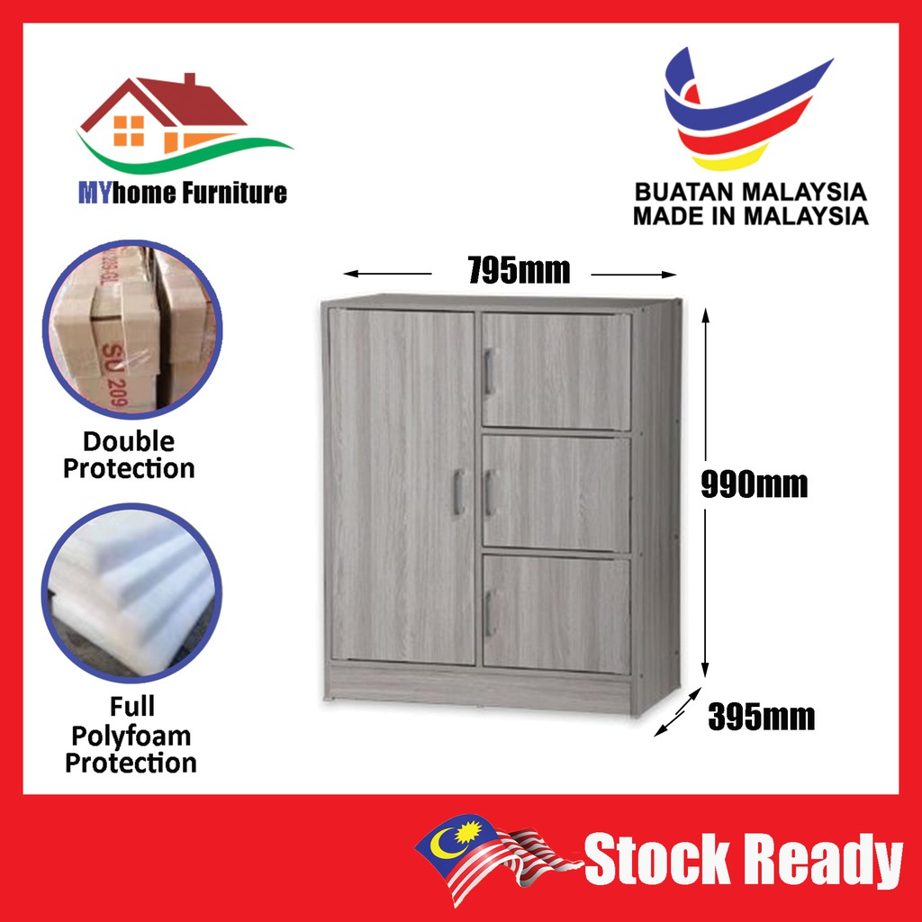 Almari 4 pintu 3 Tiers Book Rack with 4 doors Storage Cabinet Organiser ...