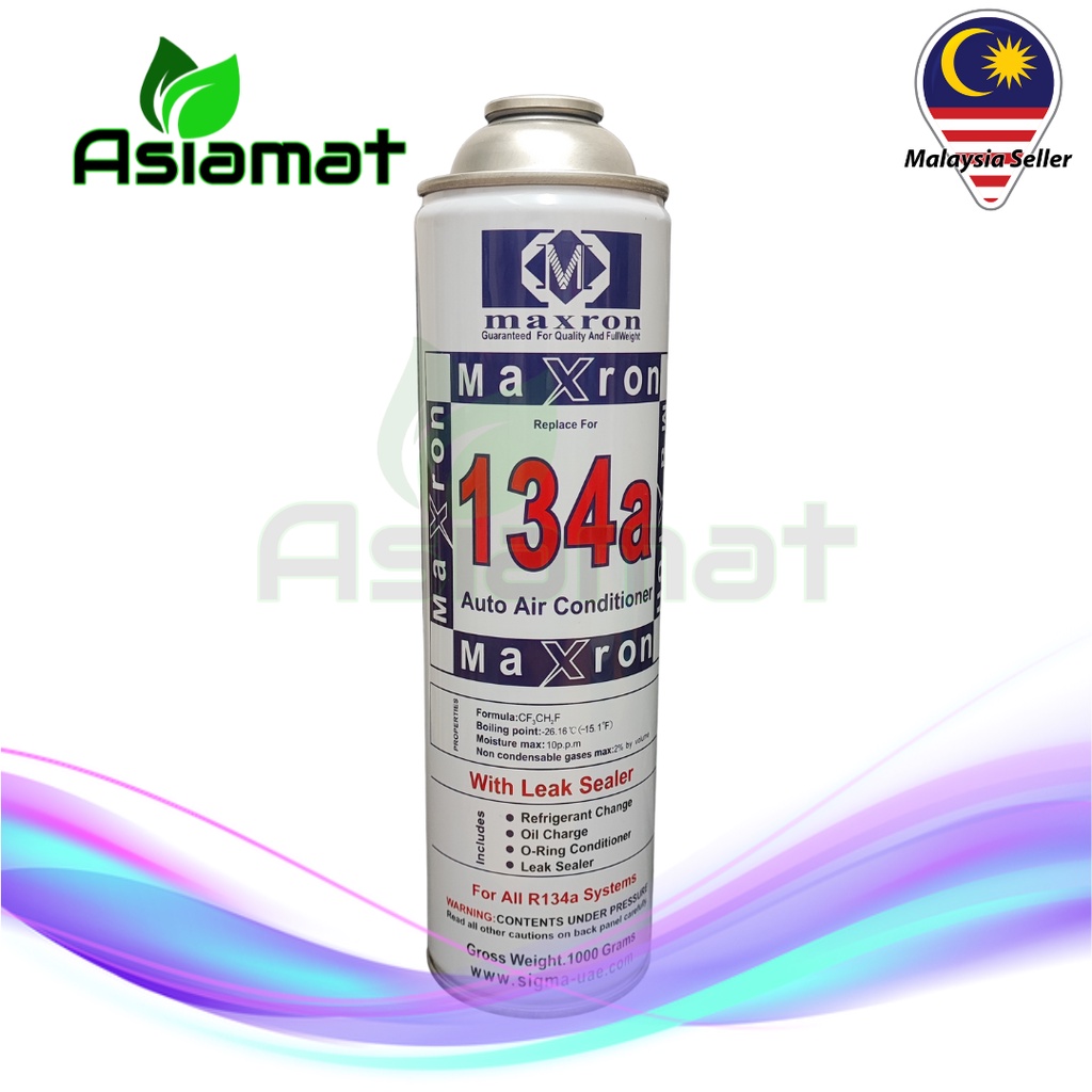 Asiamat Gas r134a r134 134 Maxron 1000g 1kg ready Stok With leak Sealer ...