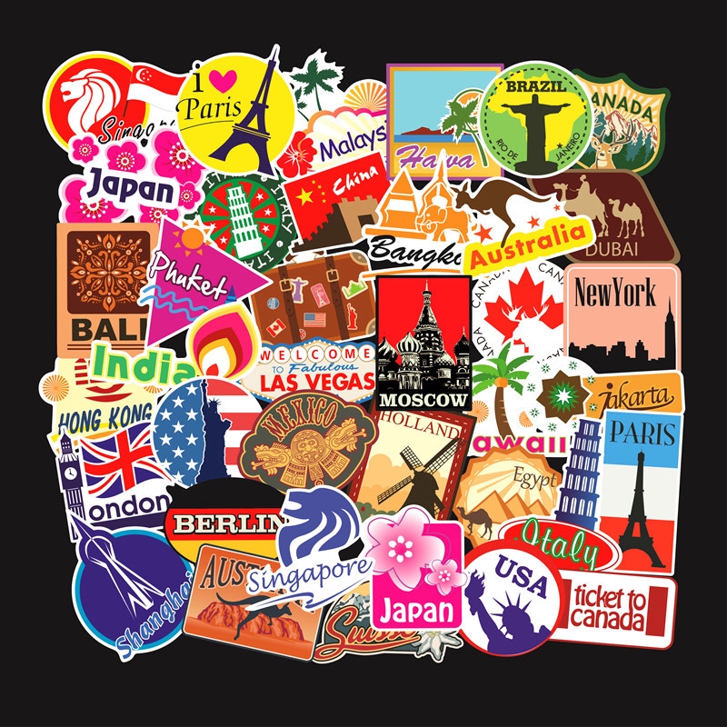 100 PCS World Country Famous Interest Place Stickers Waterproof Car ...