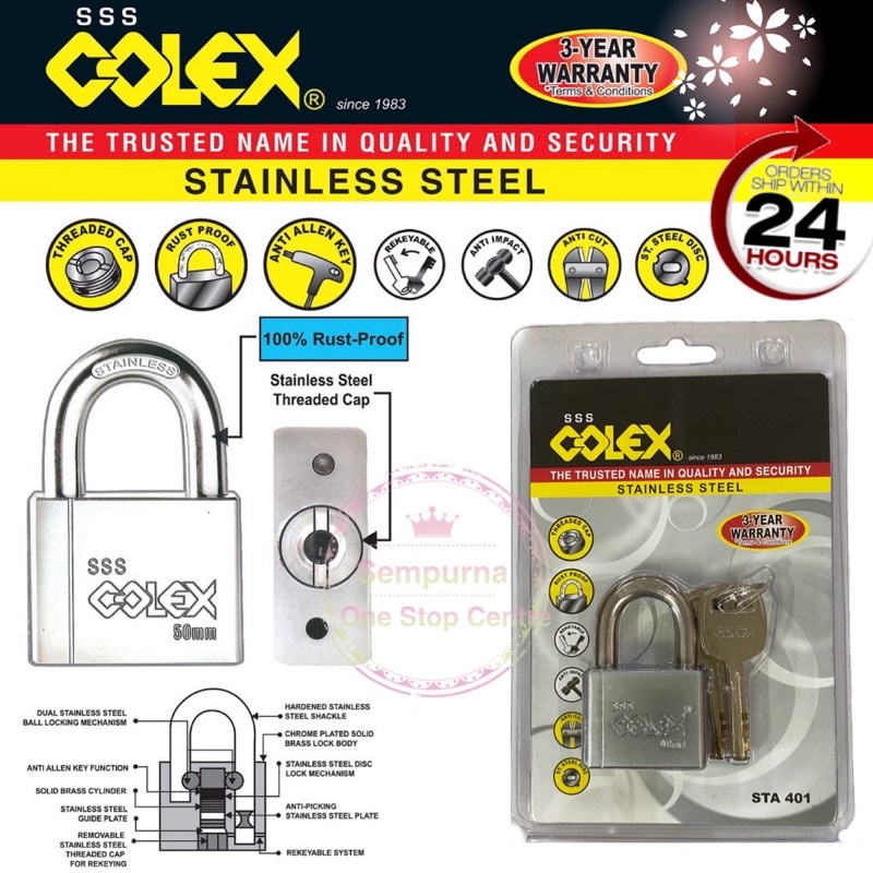 Colex Stainless Steel Padlock STA401(40mm)/ STA501(50mm) / SAA501(50mm ...