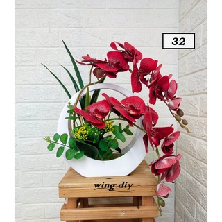 ARTIFICIAL FLOWER 3D LATEX ORCHID WITH HANGING PLASTIC VASE/BUNGA