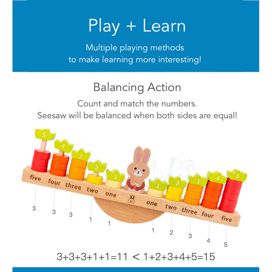 Educational Toy 🍭 Wooden Rabbit & Carrot Balancing Toy Early Maths ...