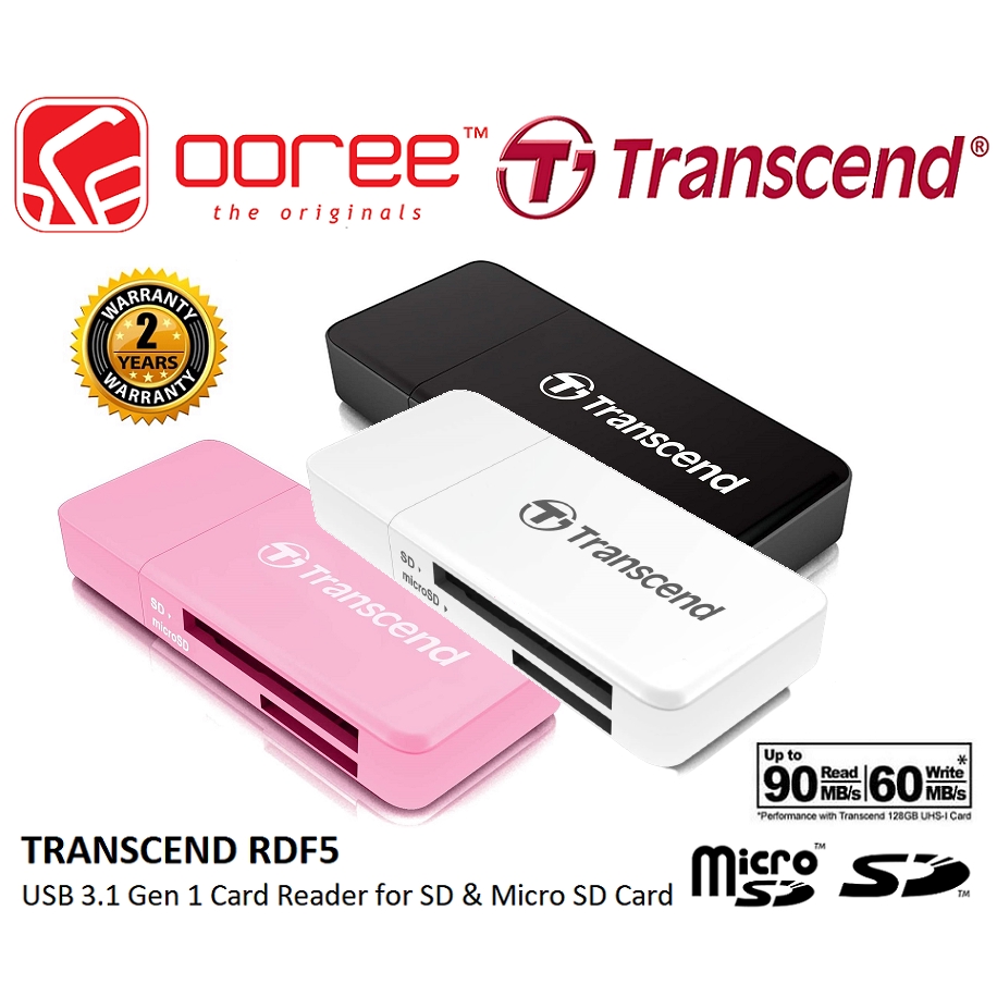 TRANSCEND RDF5 USB 3.1 GEN 1 USB TYPE-A CONNECTOR CARD READER FOR SD ...