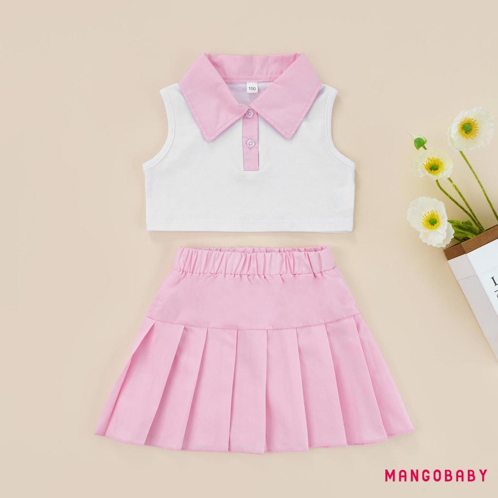 MANGO-2Pcs Girls Summer Outfits, Patchwork Lapel Buttons Sleeveless ...