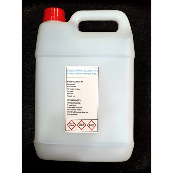 Benzalkonium Chloride 0 1 Bkc Waterbased Disinfectant Non Alcohol Sanitizer 5 Litre