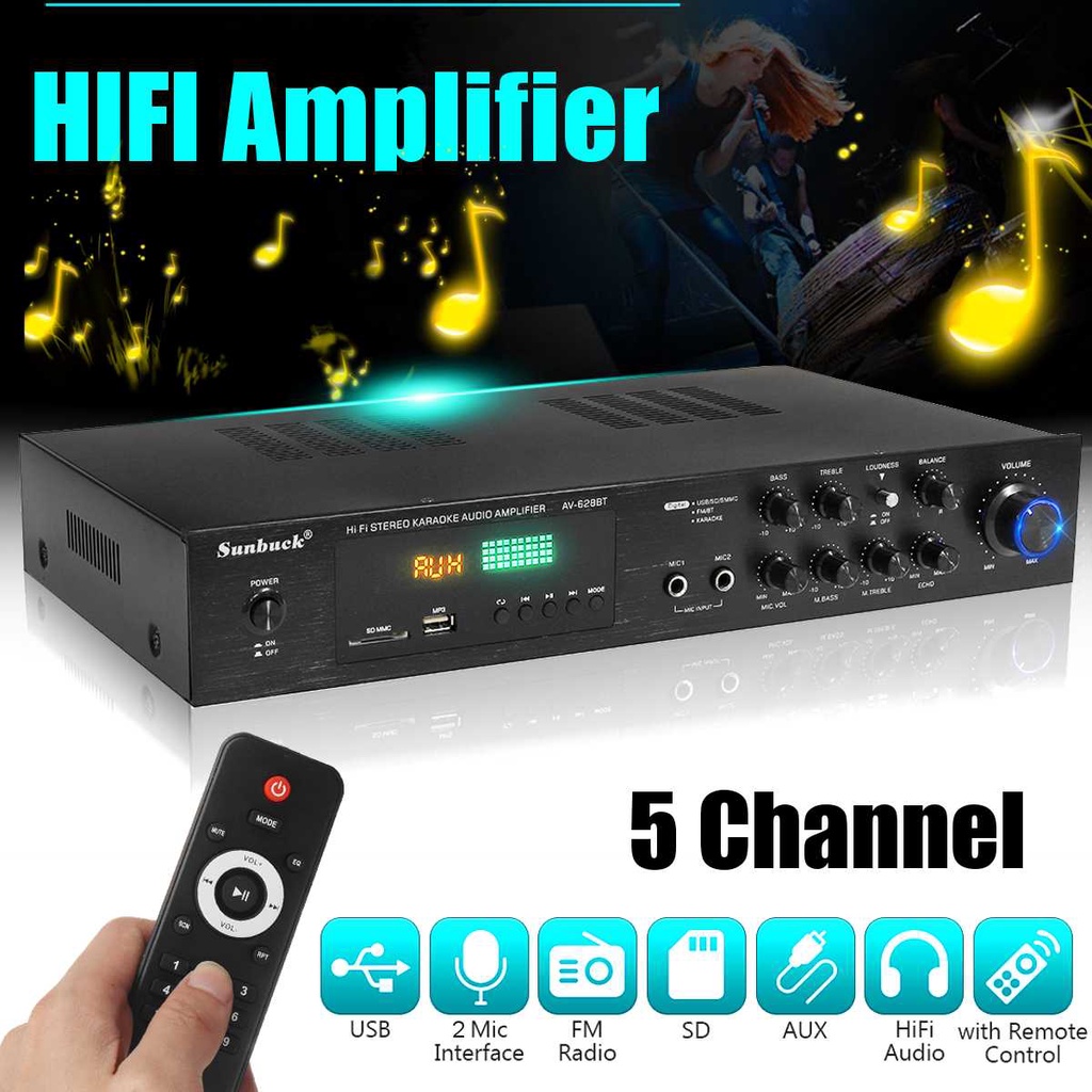 Sunbuck 2000W AV Power Amplifier Home 5 Channel Lossless Audio