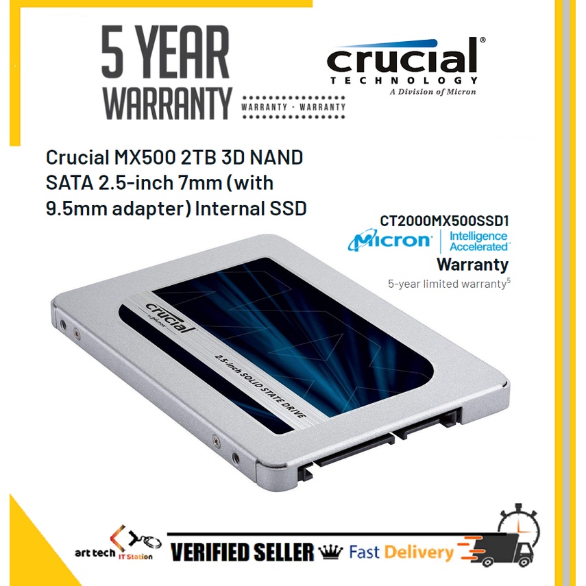 Crucial MX500 250GB 3D NAND SATA 2.5-inch 7mm (with 9.5mm adapter) Internal  SSD, CT250MX500SSD1