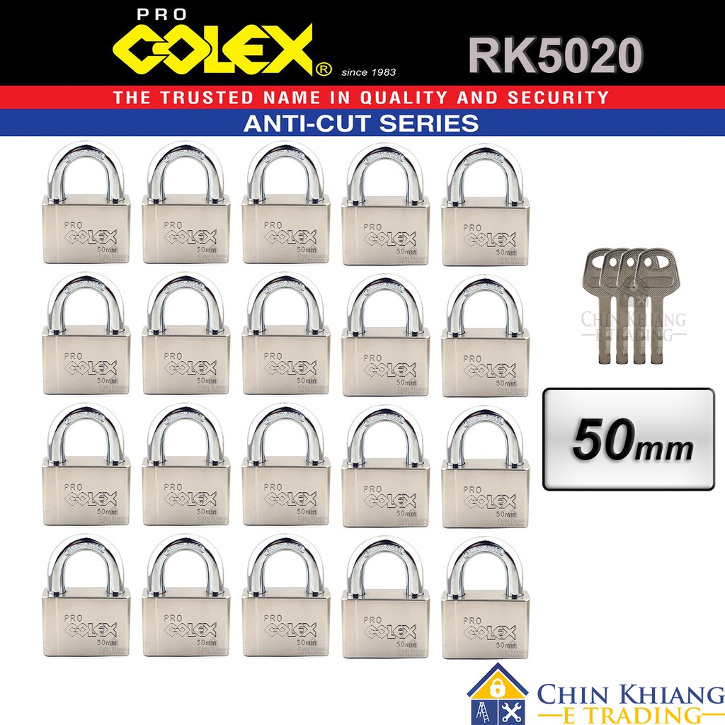 COLEX RK 100 pcs 50mm or 40mm Anti-Cut Shackle Chrome Padlock Keyed ...