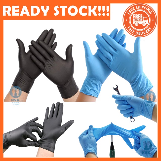 Disposable Nitrile Rubber Hand Gloves / Black Blue White Glove / Sarung ...