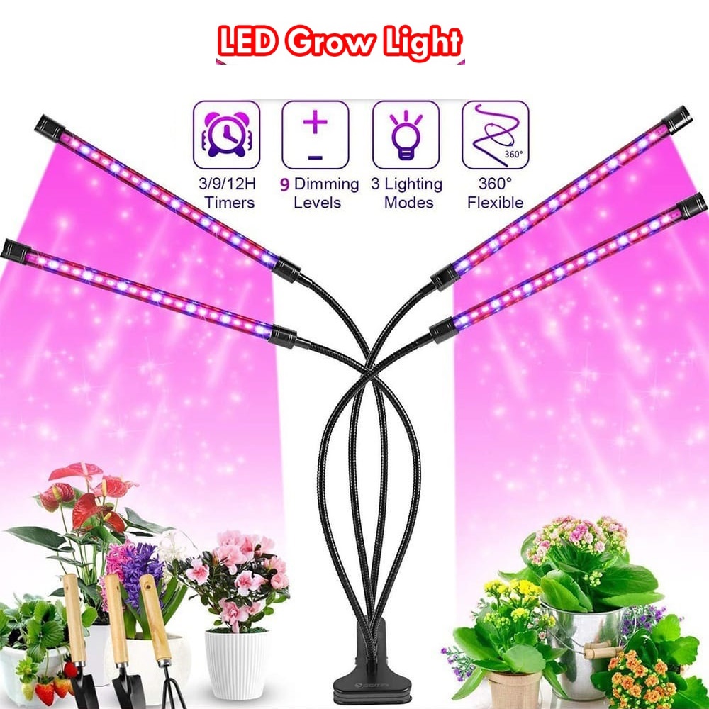室内植物灯 多肉灯 LED Grow Light Plant Full Spectrum Phyto Lamp 1/2/3/4 Heads ...