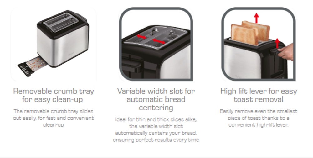 Tostapane Tefal Express TT410D 2 Fette 850W Nero Acciaio Inox - Vassoio Rimovibile, Compatto Ed Efficiente