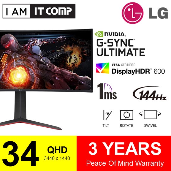 LG 34In 34GP950G / 34GP950G-B UltraGear QHD Nano IPS 1ms 144Hz HDR 600 ...