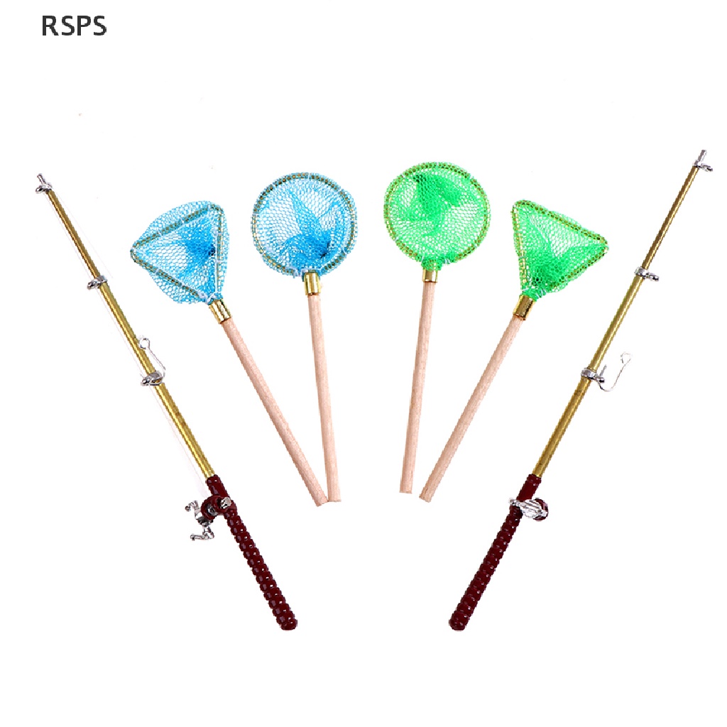 RSPS Miniature toy model fishing net fishing rod set doll house accessories  NEW