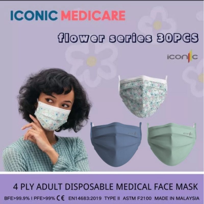 ICONIC MEDICARE 4PLY PREMIUM MEDICAL FACE MASK FLORAL MIX PLAIN SERIES