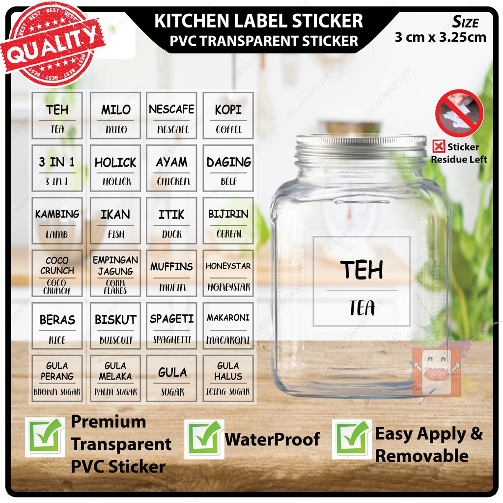 Kitchen Sticker Label / Label Dapur Transparent Waterproof / Sticker